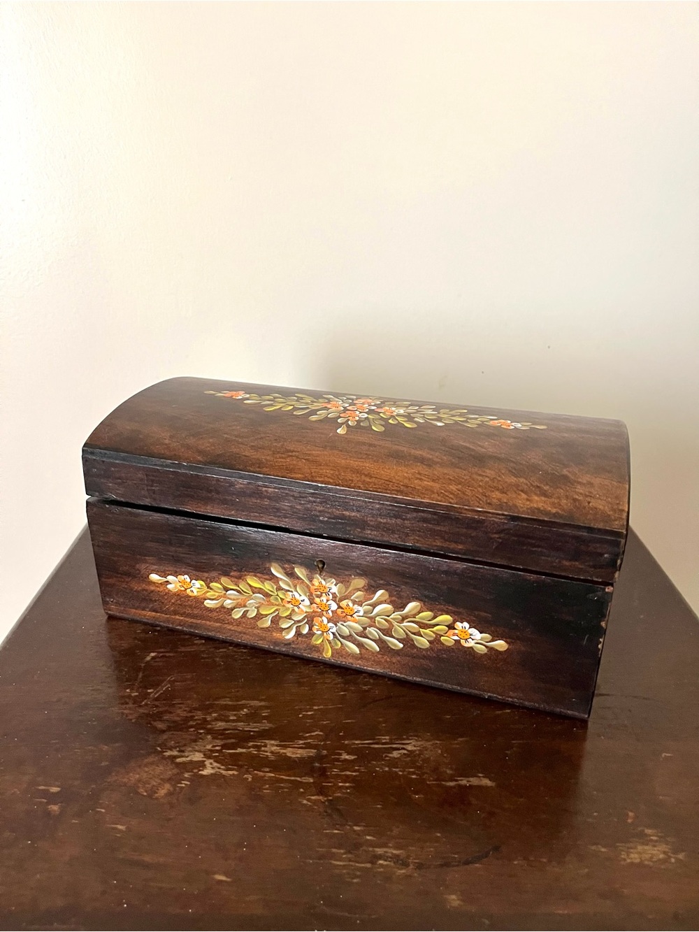 Vintage HandCrafted Wooden Floral Jewelry Trinket Box